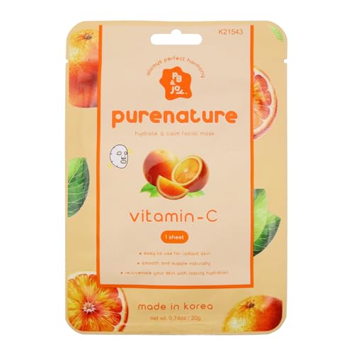 PB & JAY Purenature Facial Mask ? Premium Quality Korean Sheet Mask for Dull Skin ? Korean Collagen Essence Radiance-Reviving Facemask Sheet (Vitamin C)
