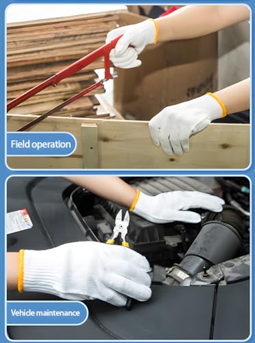 PLWJK Unisex White Cotton Polyester Safety Work Gloves 12 Pairs Large Size No Dots