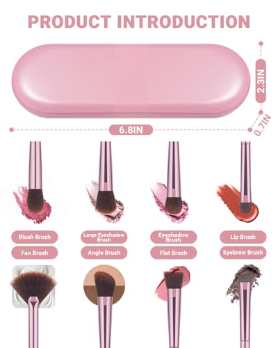 12-Piece Makeup Brush Set with Pink Storage Case and Powder Puffs