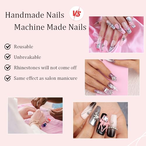 Sumumtor 3D Square Cute Graffiti Duckbill Big Mouth Tips Acrylic Press On Nails,Handmade Salon False Nails with Design Nail Art Gifts for Women and Girls Pregnant,Reusable Stick On Nails 10Pcs,Size S