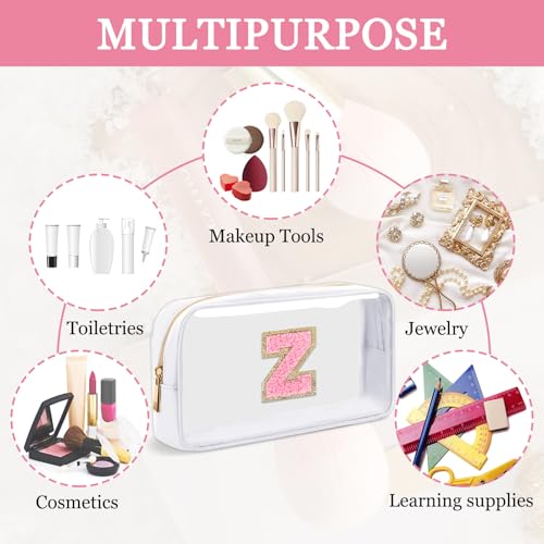 Clear Personalized Makeup Bag with Chenille Letter Patch