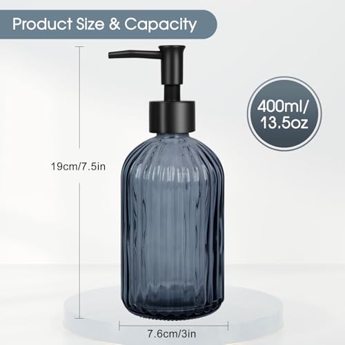 Topsky Glass Soap Dispenser 400ml - Rustproof Black Pump