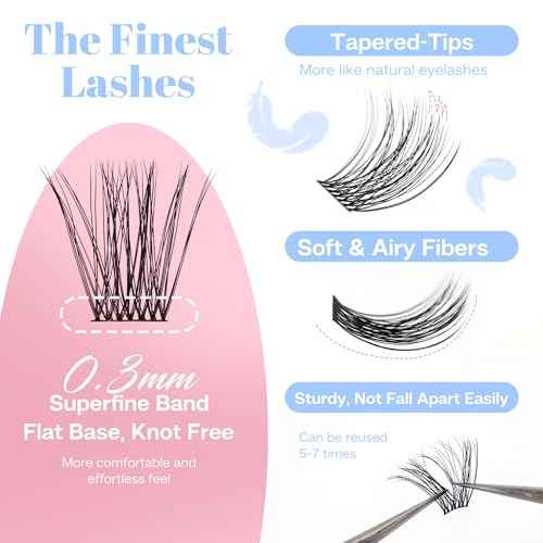 POPUP Lash Clusters Cluster Eyelash Extensions 168Pcs D Curl Natural Wispy Eyelash Clusters Mega Volume Reusable Individual Lashes Super Thin Band and Soft (703, 10-16MIX)