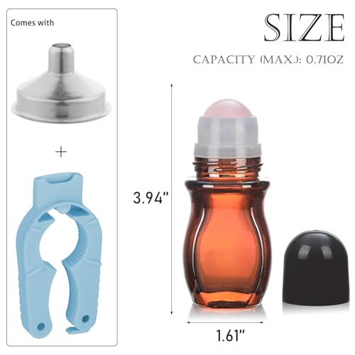 1oz Amber Glass Roll-On Bottles with Crystal Roller Ball (2 Pack)