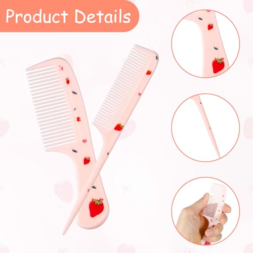 Pink Strawberry Baby Hair Comb Set - Mini Fine Tooth & Rat Tail Comb - Variation of Strawberry