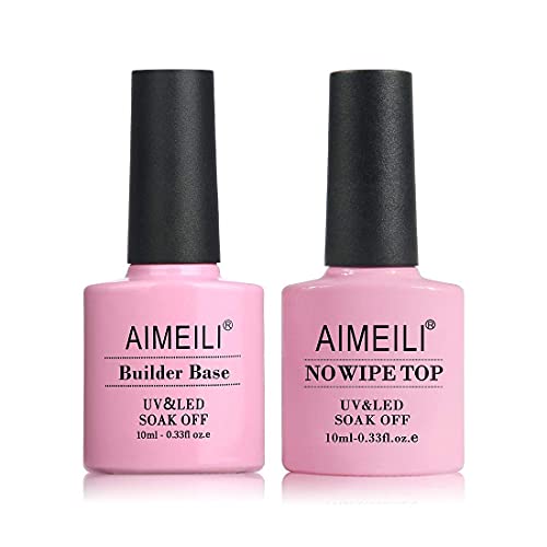 AIMEILI Gel Nail Polish Summer Color Gel Polish, Builder Base and No Wipe Top Set