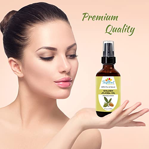 Tropical Holistic Jojoba Oil 4 oz, Natural, Pure, Cold Pressed, Unrefined Moisturizer for Skin, Dry Scalp, Hair, Nails and Multipurpose Carrier Oil