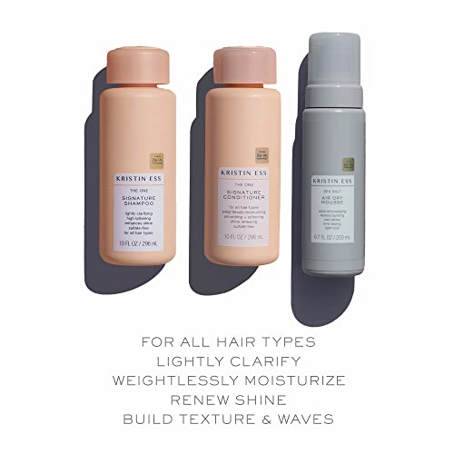 Kristin Ess Hair The One Signature Set - Lightly Clarifying Sulfate Free Shampoo, Hydrating Conditioner + Texturizing Sea Salt Air Dry Volumizing + Non Sticky Mousse for Wavy + Curly Hair (Pack of 3)