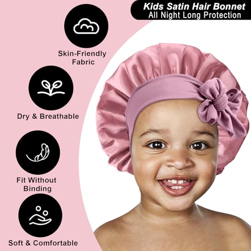 Kids Satin Sleep Bonnet 3-Pack - Adjustable Hair Care Cap