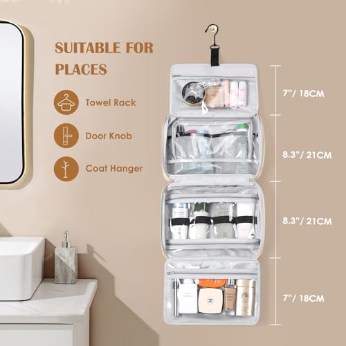 Travel Toiletry Bag with Jewelry Organizer,Hanging Toiletry Bag Carry-on Puffy Cosmetic Make up Bag Organizer for Travel Accessories,Essentials,Toiletries,Apricot