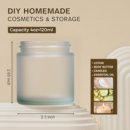 4oz Jars with Lids, Hoa Kinh 12 Pack Frosted Glass Jars with Lids Empty Cosmetic Containers Round Airtight Glass Jar with Inner Liners and Woodgrain Lid for Storing Lotions, Powders, and Ointments