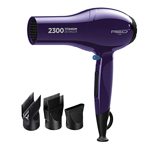 RED by Kiss Titanium 2300 Detangler Hair Dryer ? Double Comb Layer Technology, 4X Faster Straightening, High Heat Resistant, Better Heat Distribution, 3 Bonus Titanium Detangler Piks, All Hair Types