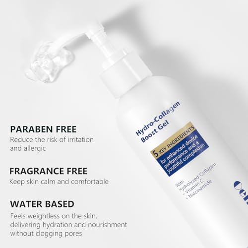Hydro-Collagen Boost Gel, Conductive Gel with Hydrolyzed Collagen, Niacinamide & Hyaluronic Acid, for Microcurrent & Radio Frequency Facial Treatments, Fragrance-Free, Paraben-Free, 7.05 oz