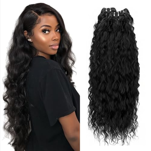 28-34 Inch Natural Black Wavy Human Hair Extensions 300g Bundles
