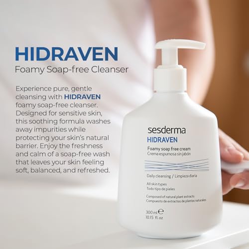 Sesderma HIDRAVEN Foamy Soap-Free Cream, Gentle Cleanser for Delicate Skin with Natural Plant Extracts, 10.2 fl oz