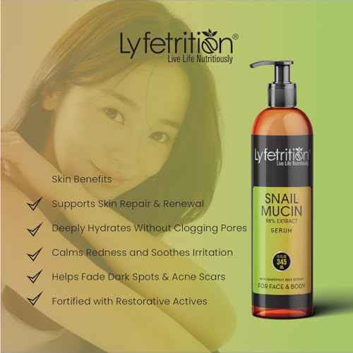 Lyfetrition Snail Mucin 98% Power Repairing Serum with Hyaluronic Acid & Aloe Vera, Skin Repair Serum, Moisturizing Serum Essence for Soothing, Reducing Fine Lines Deep Nourishing (12 Fl Oz)