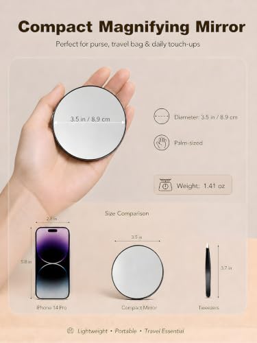 30X Magnifying Makeup Mirror with Suction Cups & Tweezers - Grey