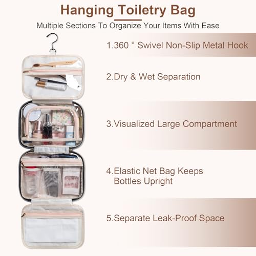 Travel Toiletry Bag for Women - Waterproof Hanging Organizer