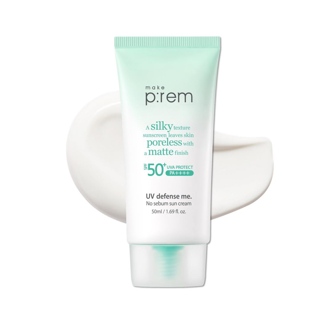 MAKE P:REM UV Defence me. No Sebum Sunscreen, SPF 50+ PA++++ Reef-Safe Silky Texture with Poreless and Matte Finish, UVA/UVB Protection, Korean Sunscreen, 1.69 fl. oz. (50ml)