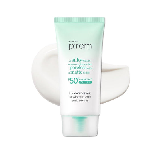 MAKE P:REM UV Defence me. No Sebum Sunscreen, SPF 50+ PA++++ Reef-Safe Silky Texture with Poreless and Matte Finish, UVA/UVB Protection, Korean Sunscreen, 1.69 fl. oz. (50ml)