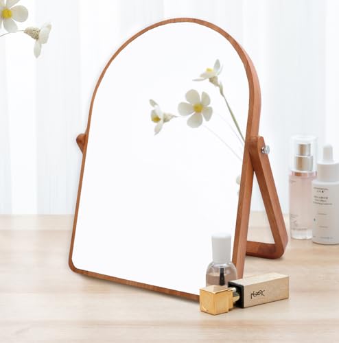 ZOROSY Arch Vanity Mirror 16.5" - Rotating Makeup Mirror with Wood Base