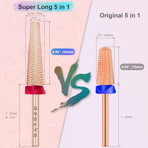 Depvko 5-in-1 Carbide Nail Drill Bit 3/32'' Rose Gold Fine