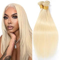 Freiuoke 613 Blonde Human Hair Extensions Bundle - 14, 16, 18 Inch Straight & Loose Wave, 3 Bundles