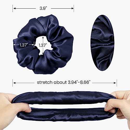 LILYSILK Silk Hair Scrunchies for Frizz & Breakage Prevention 100% Mulberry Silk Hair Ties No Damage Elastic Silk Ponytail Holders, 1Pc, Navy Blue