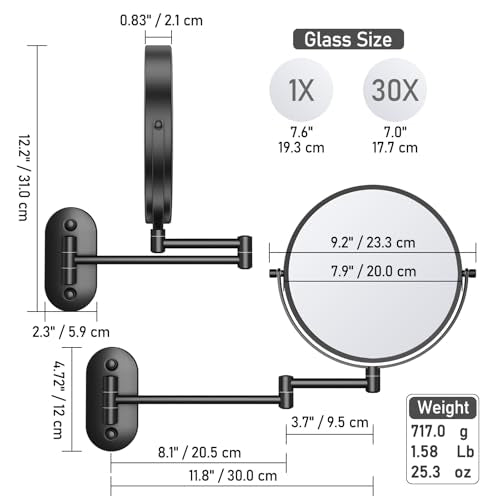 Wall Mounted Makeup Mirror with Magnification, 30X Magnifying Mirror for Wall, Bathroom Mirror for Shaving, Vanity Mirror Wall Mounted for Daily use, 8 Inch