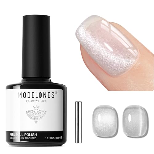 Modelones 9D Silver Cat Eye Gel Nail Polish with Magnet - Holographic 15ml