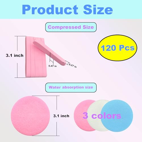 120-Pack Compressed Facial Sponges for Makeup Removal & Exfoliating