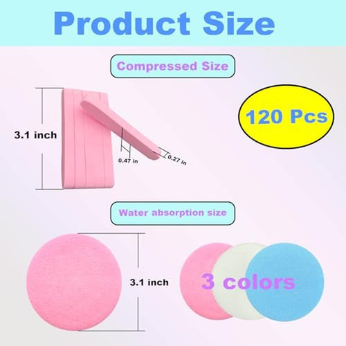 120-Pack Compressed Facial Sponges for Makeup Removal & Exfoliating