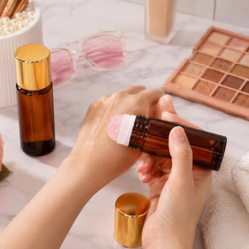 Rose Quartz Roller Bottles 50ml - 2 Pack Amber Glass