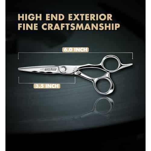 Professional Ergonomic Hair Cutting Scissors - SUS440C & Cobalt Stainless Steel Barber Shears - Fine Adjustment Tension - Premium Shears for Hair Cutting (6.0 Inches)