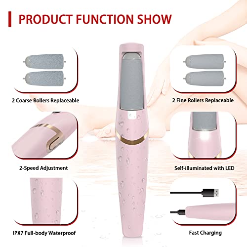 Electric Foot Callus Remover with 4 Roller Heads - Rechargeable Pedicure Kit