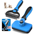 Blue Self-Cleaning Pet Slicker Brush & Dematting Comb Set for Dogs, Cats, Horses
