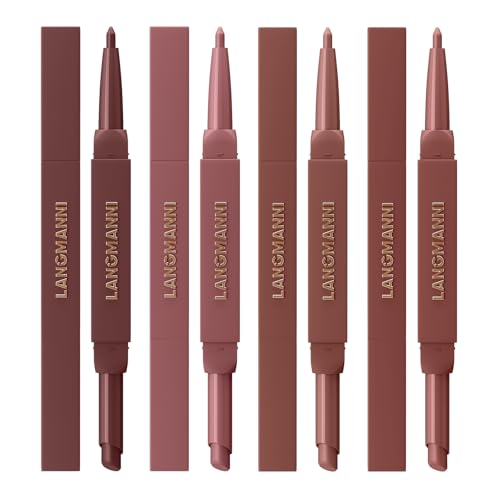 LANGMANNI 2-in-1 Lipstick & Lip Liner Set - Pack of 4, 6 Color Varieties, Long-Lasting Matte Finish