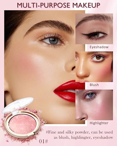Peachy Pink Baked Blush Powder Palette with Shimmer