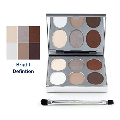 Jerome Alexander New Again Eyeshadow Palette & Brush, 6 Buildable & Blendable Micronized Powder Shades (Bright Definition)