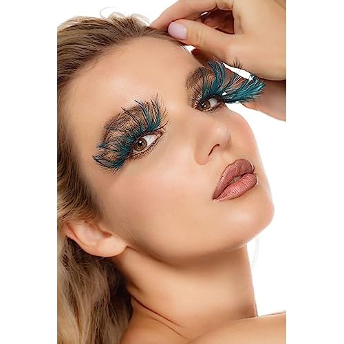 Halloween eyelashes Double Lip Black with Green Big Extra Long Feather eyelashes Extra extension Halloween Green Feather Tip False Eyelashes Dance Halloween Costume