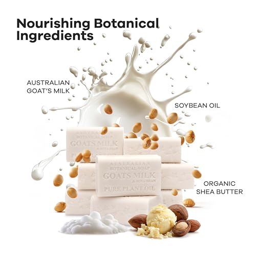 Australian Botanical Goats Milk Soap with Soya Bean Oil, Net Wt. 3.4 lb, 6.8 Ounce Bar Soap, Suitable for all Skin Types Pack of 8, Packaging May Vary