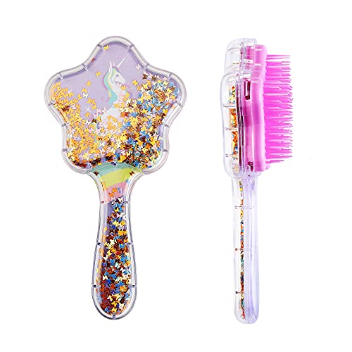 Zou.Rena Little Girls Hair Brush Easily Brushed Through Tangles-No Liquid,Glitter Confetti Unicorn Gifts Play for Kids Age 3-8(Lavender)