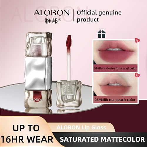 ALOBON Cream Lip Gloss Lipstick, Long-Lasting Color Development Cranberry Red Anti-Smudge Matte Lipstick (05 Cream peach color)