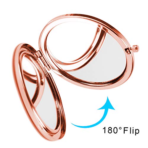Rose Gold Compact Makeup Mirror with 1x Magnification