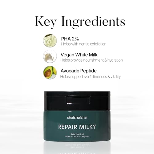 shaishaishai REPAIR MILKY Skin Peel Toner Pads, Gentle Exfoliating with PHA 2%, Rice Extract, Vegan Formula, Prequel Skincare, Korean Skincare, 60 pads