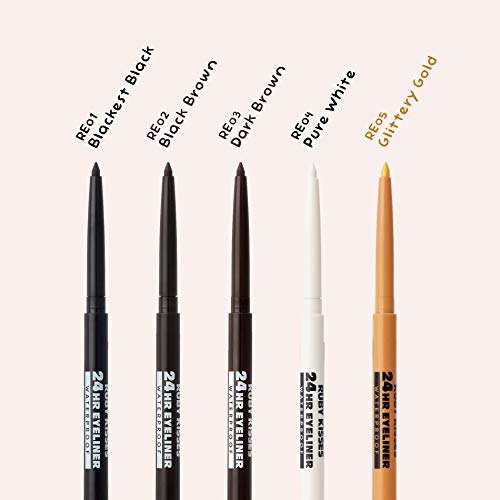 Ruby Kisses Waterproof Eyeliner Pencil Set - Long-Lasting, Smudgeproof, 24HR Matte Black, 3 Pack