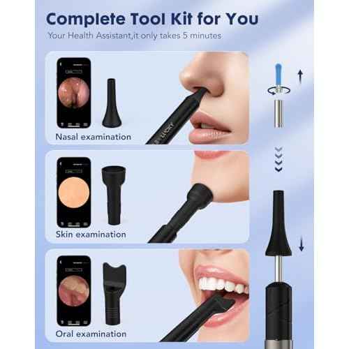 Ear Wax Removal,Littlelucky- 4 in 1 Ear Canal Cleaner 1080P HD Lens with 6 LED Lights for Ear/Nose/Throat/Skin Viewing,Ear Cleaning Kit with 6 Piece Ear Set & 9 Replacement Tips for iOS & Android