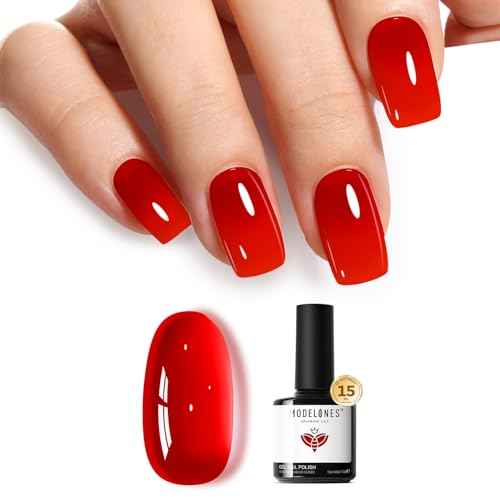 modelones Red Gel Nail Polish Jelly Translucent Gel Polish Neutral Sheer Nails Soak Off LED Nail Lamp Manicure Salon Gift 15 ML