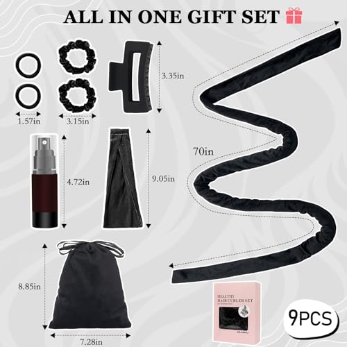 ZILAMPU Heatless Hair Curler Set - 70" Soft Velvet Overnight Curling Headband