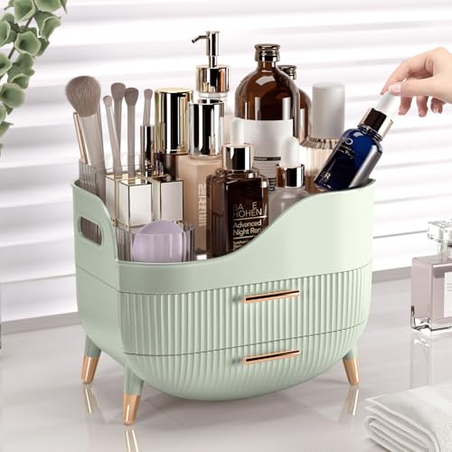 Pajiriona Green Makeup Organizer with 2 Drawers, Cosmetic Storage